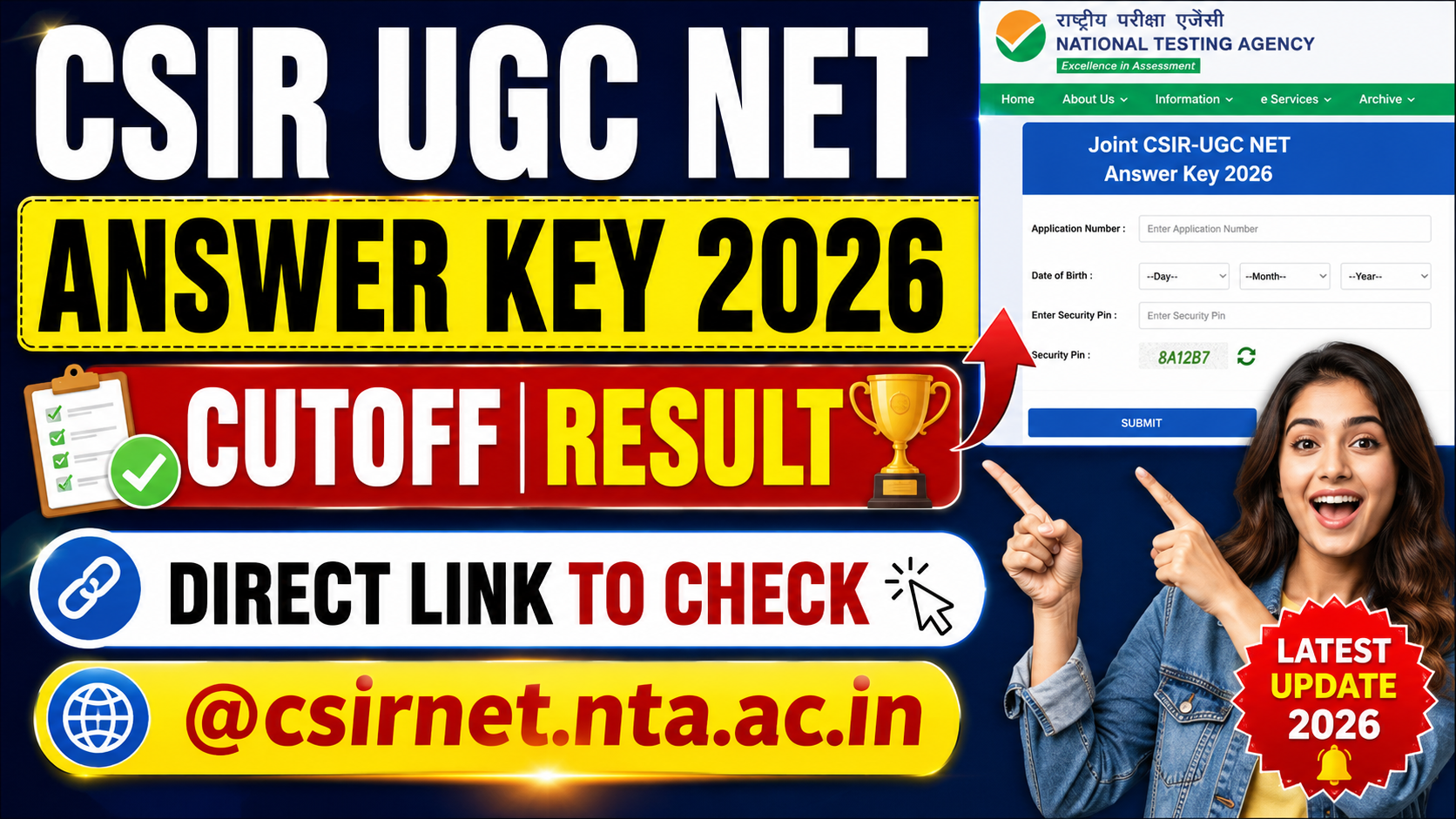 CSIR UGC NET Answer Key 2026 Cutoff Result Direct Link To Check @csirnet.nta.ac.in