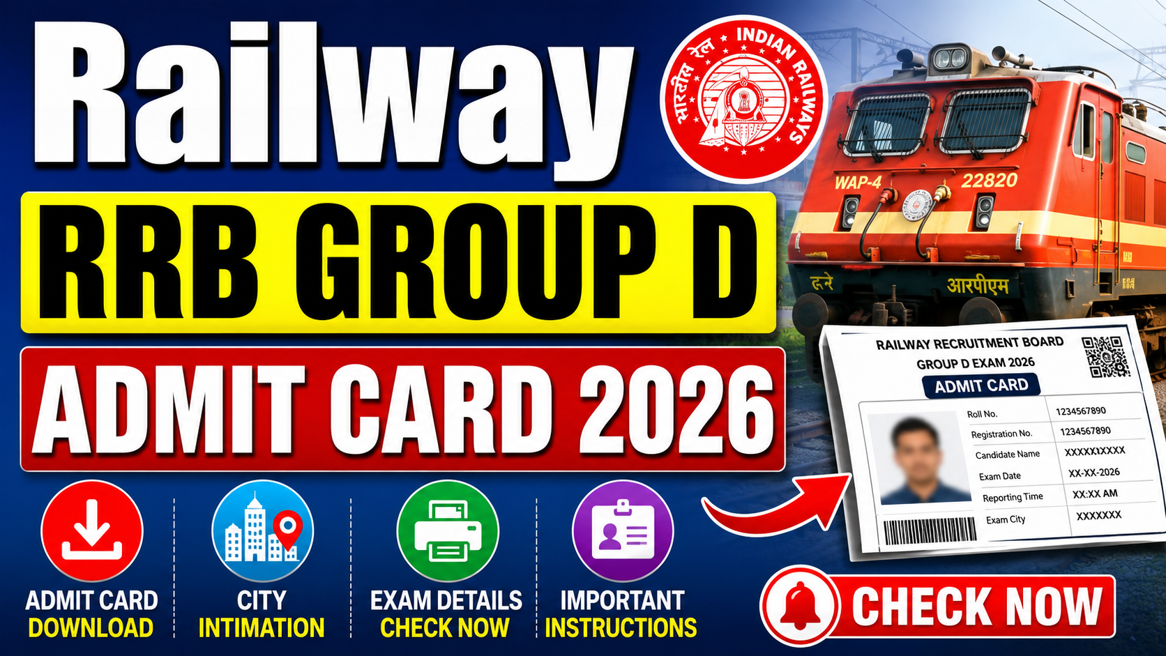 Railway RRB Group D Admit Card 2026 (Direct Link), City Intimation Out Check Now